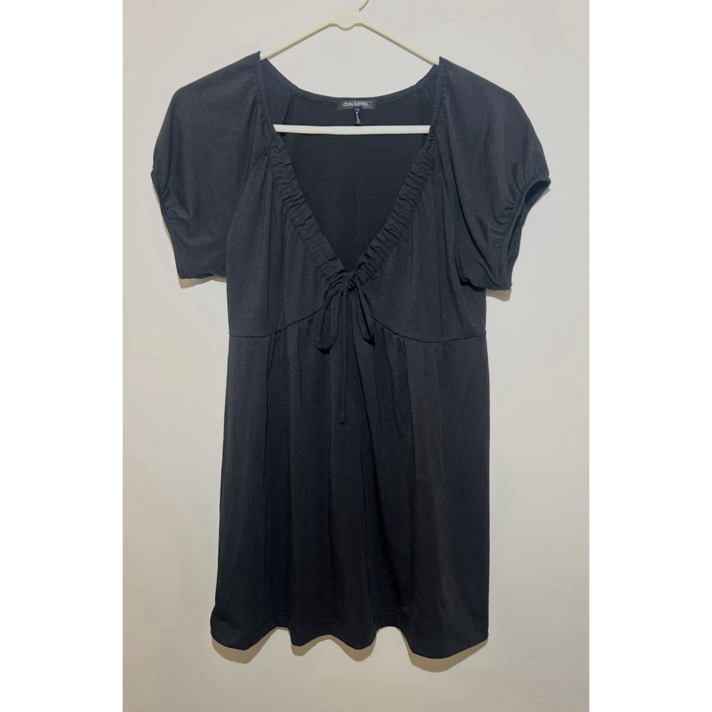 Daisy Fuentes Black Tie Front Short Sleeve Blouse Top Pullover Casual Women's M